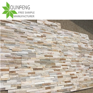 Yellow Stacked Stone Veneer Slate Wall Covering