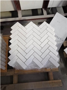 Natural Thassos White Marble Herringbone Mosaic