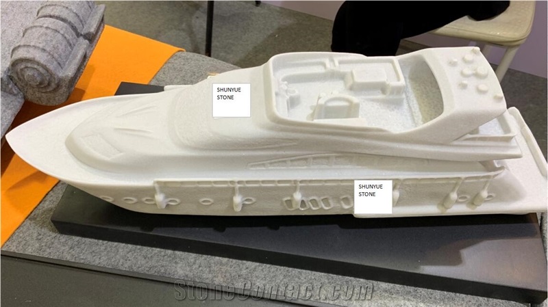 Syc01 Pure White Marble Boat Carving