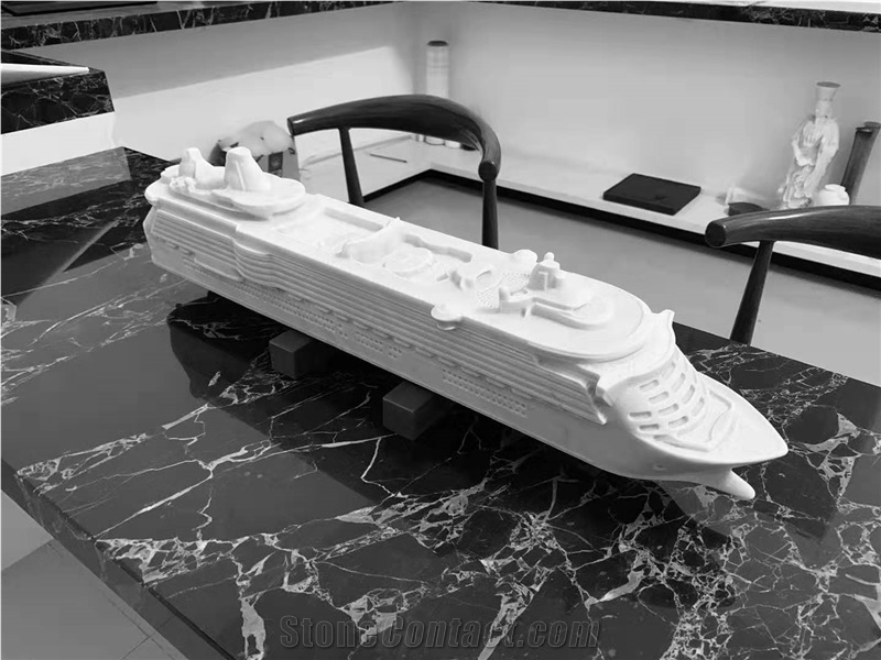 Syc04 Pure White Marble Steamboat Carving
