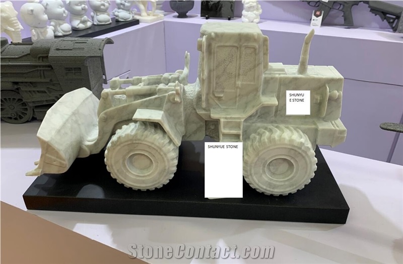 Syc08 White Marble Bulldozer Carving