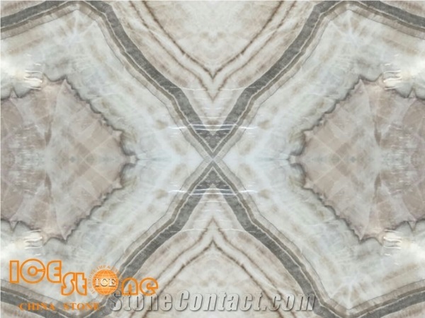 Beige Onyx, Bookmatch, Wooden White Ice Onyx Slab