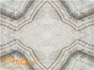 Beige Onyx, Bookmatch, Wooden White Ice Onyx Slab