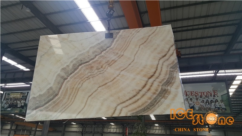 Beige Onyx Slabs Tiles China Yellow Bookmatch