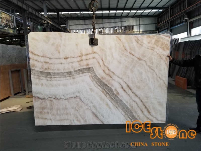 Beige Onyx Slabs Tiles China Yellow Bookmatch