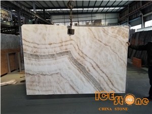 Beige Onyx Slabs Tiles China Yellow Bookmatch