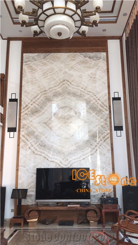 Beige Onyx Slabs Tiles China Yellow Bookmatch