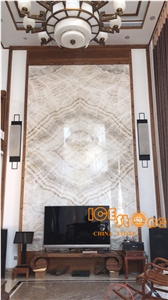 Beige Onyx Slabs Tiles China Yellow Bookmatch