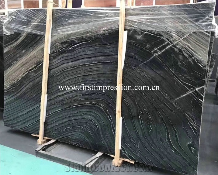 Black Marble Slabs for Cladding/Silver Wave Stone