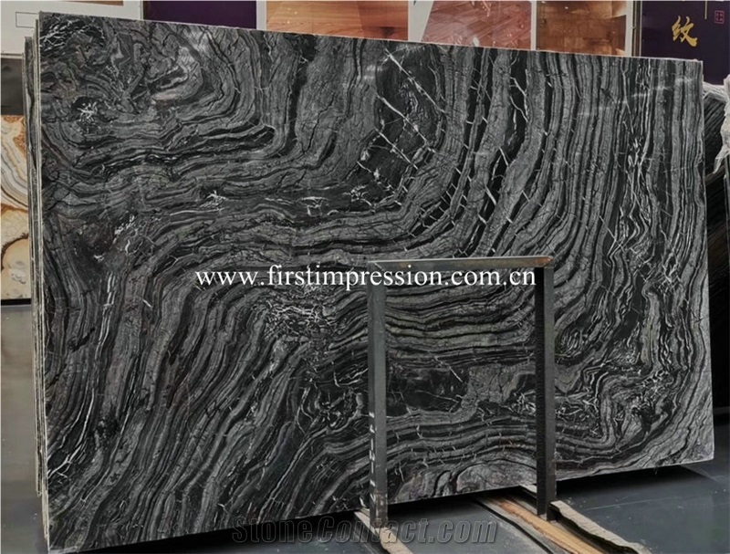 Black Marble Slabs for Cladding/Silver Wave Stone