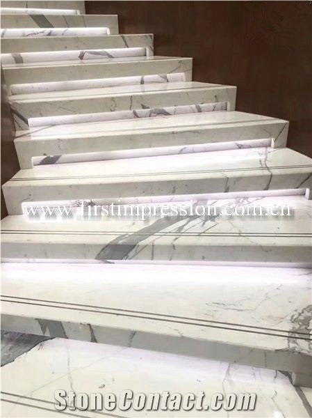 Luxury White Calacatta Gold Marble Stairs&Steps