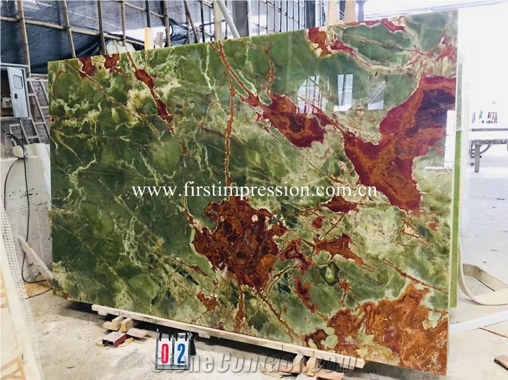 New Polished Ancient Green Onyx Slabs for Cladding