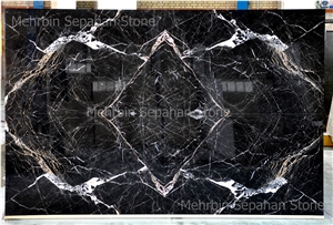 3-D Black Slab Four-Matched, Black & White Marble