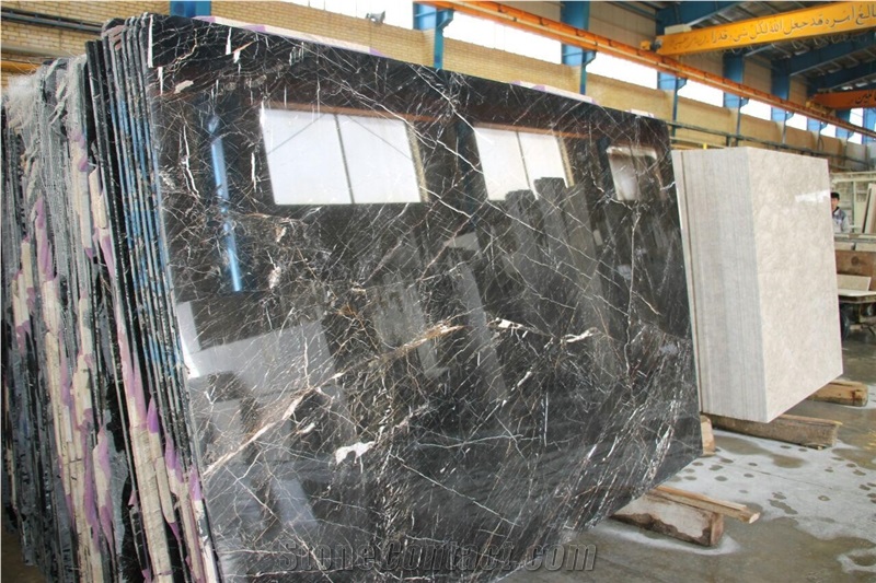 3-D Black Slab Four-Matched, Black & White Marble