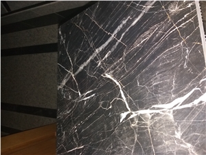 3-D Black Slab Four-Matched, Black & White Marble