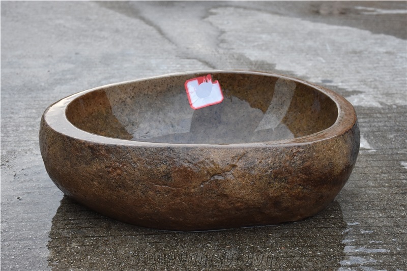 Yellow Cobble River Irregular Shape Basin