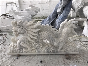 Hand Carved Marble Dragon, Natural Stone Sculpture