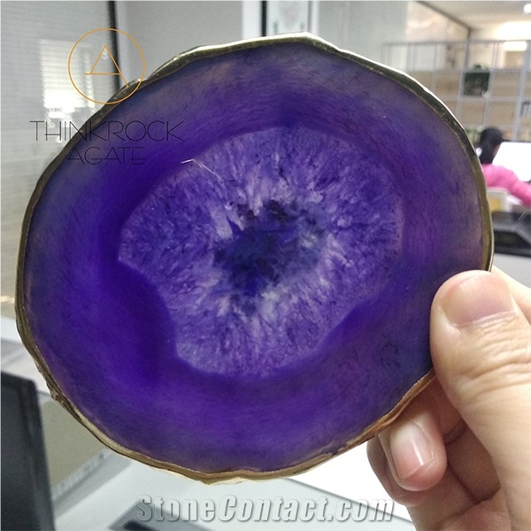 Agate Coasters Purple Color with Golden Edge