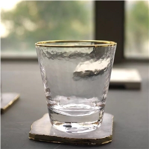 Crystal Agate Coaster, Cup Mat with Gold Edge