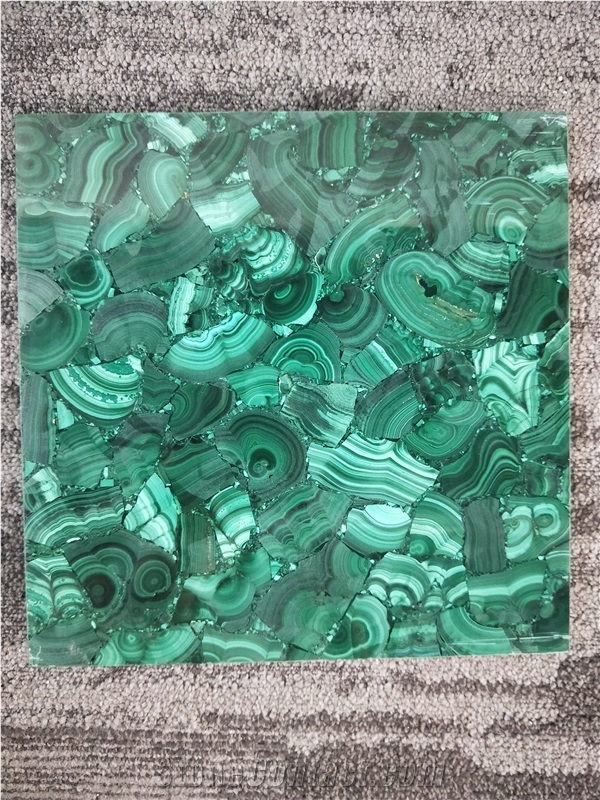 Malachite Tile, Green Agate Semiprecious Stone