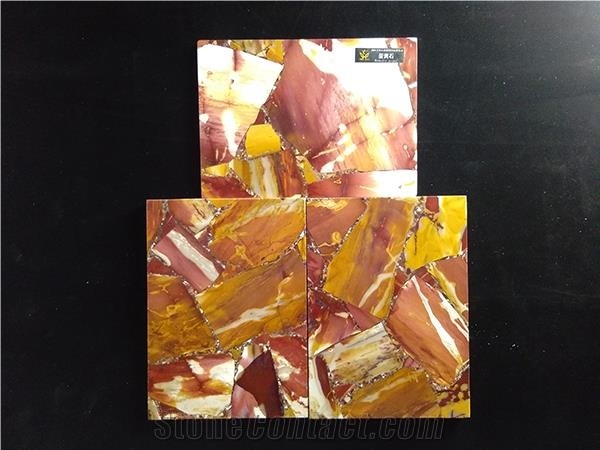 Orange Wooden Fossil Tile,Agate Semiprecious Stone