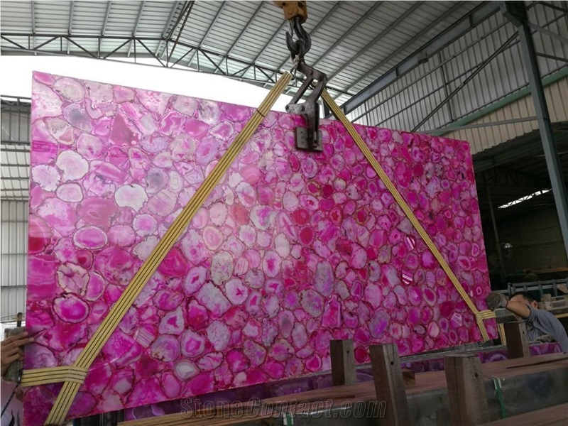 Pink Agate Semiprecious Stone Slabs,Pink Gemslab