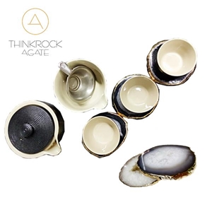 Polished Grey Agate Coaster,Gold Edge Cup Mat