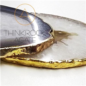Polished Grey Agate Coaster,Gold Edge Cup Mat