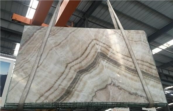 Wooden White Ice Onyx Big Slabs Beige Onyx