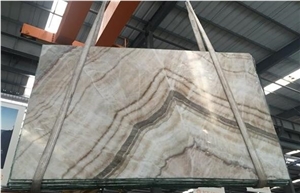 Wooden White Ice Onyx Big Slabs Beige Onyx