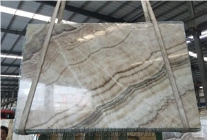 Wooden White Ice Onyx Big Slabs Beige Onyx