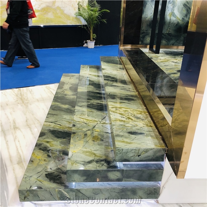 Best Price Peacock Green Marble Stair Riser