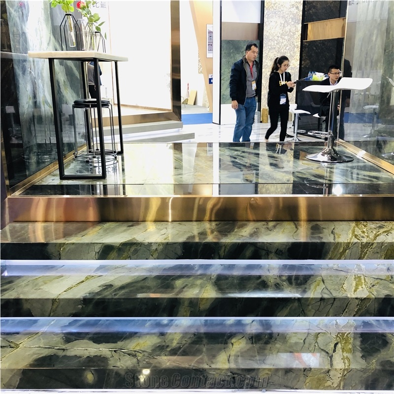 Best Price Peacock Green Marble Stair Riser