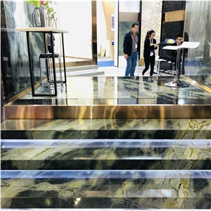 Best Price Peacock Green Marble Stair Riser