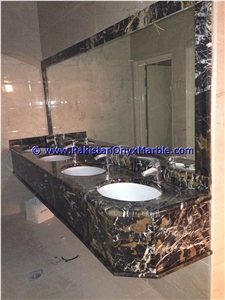 Black Gold Marble Commercial Bath Tops for Sinks Black and Gold