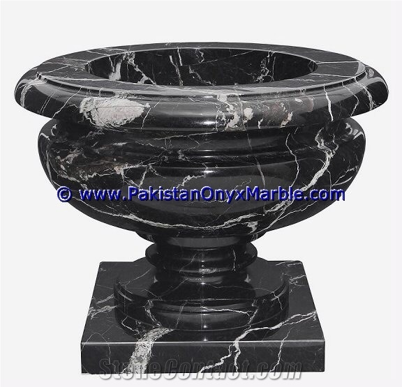 Black Zebra Marble Planters Handcarved Decorated