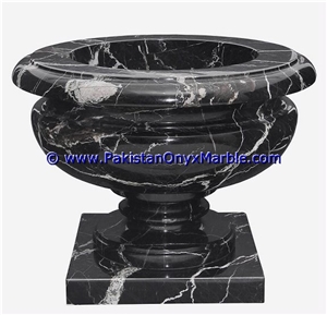 Black Zebra Marble Planters Handcarved Decorated