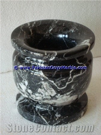 Black Zebra Marble Planters Handcarved Decorated