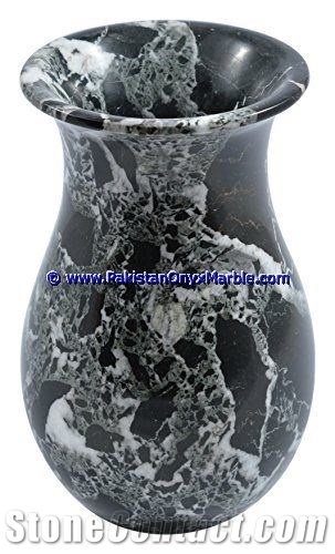 Black Zebra Marble Planters Handcarved Decorated