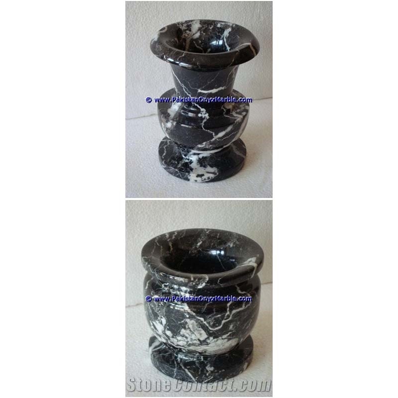 Black Zebra Marble Planters Handcarved Decorated