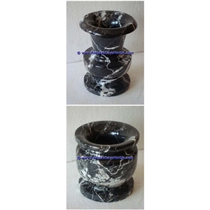 Black Zebra Marble Planters Handcarved Decorated