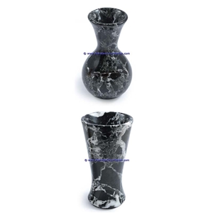 Black Zebra Marble Planters Handcarved Decorated