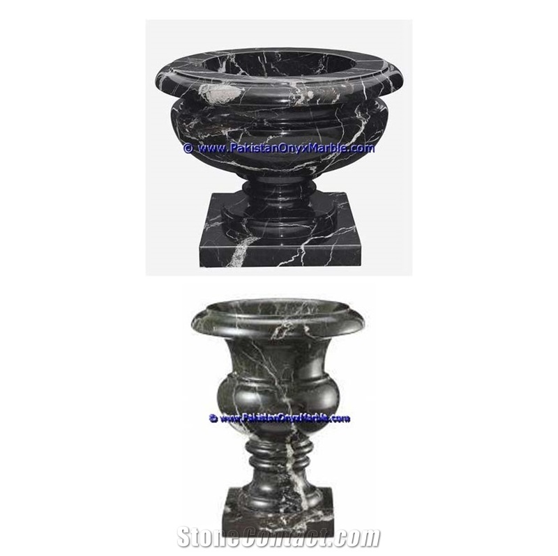 Black Zebra Marble Planters Handcarved Decorated