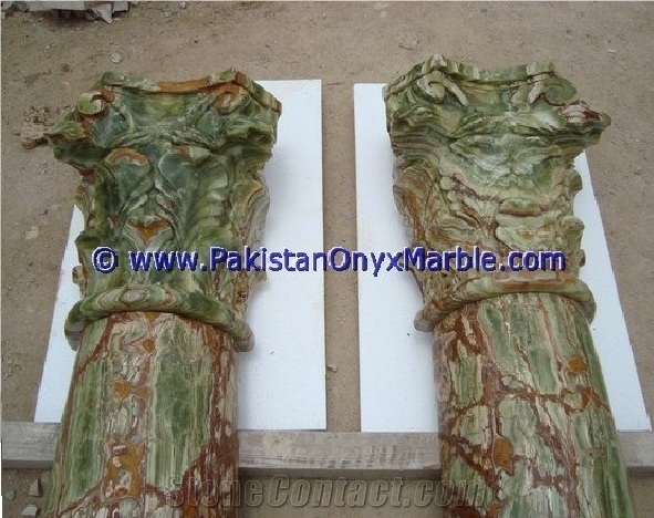 Dark Green Onyx Columns Hand Carved Pillars