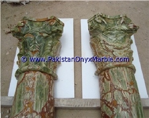 Dark Green Onyx Columns Hand Carved Pillars