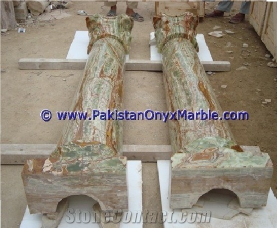 Dark Green Onyx Columns Hand Carved Pillars