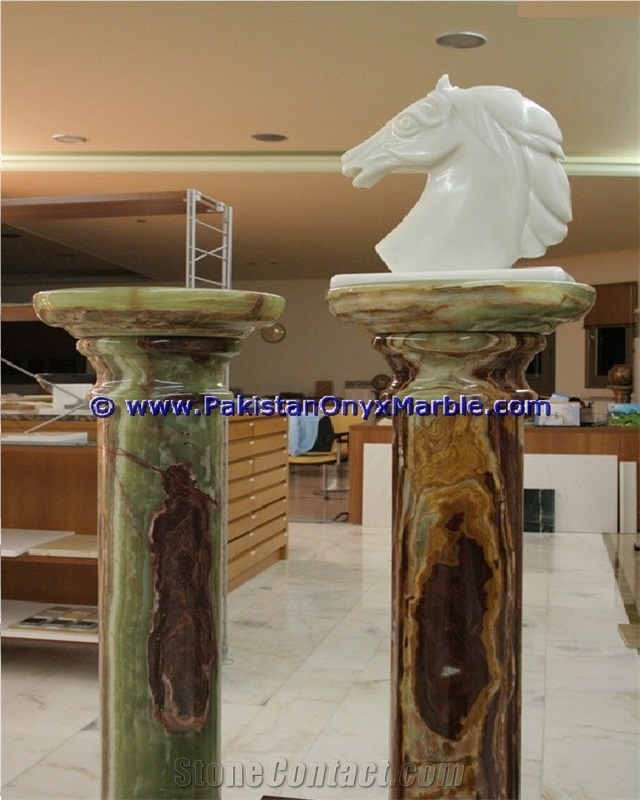 Dark Green Onyx Columns Hand Carved Pillars