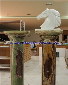 Dark Green Onyx Columns Hand Carved Pillars