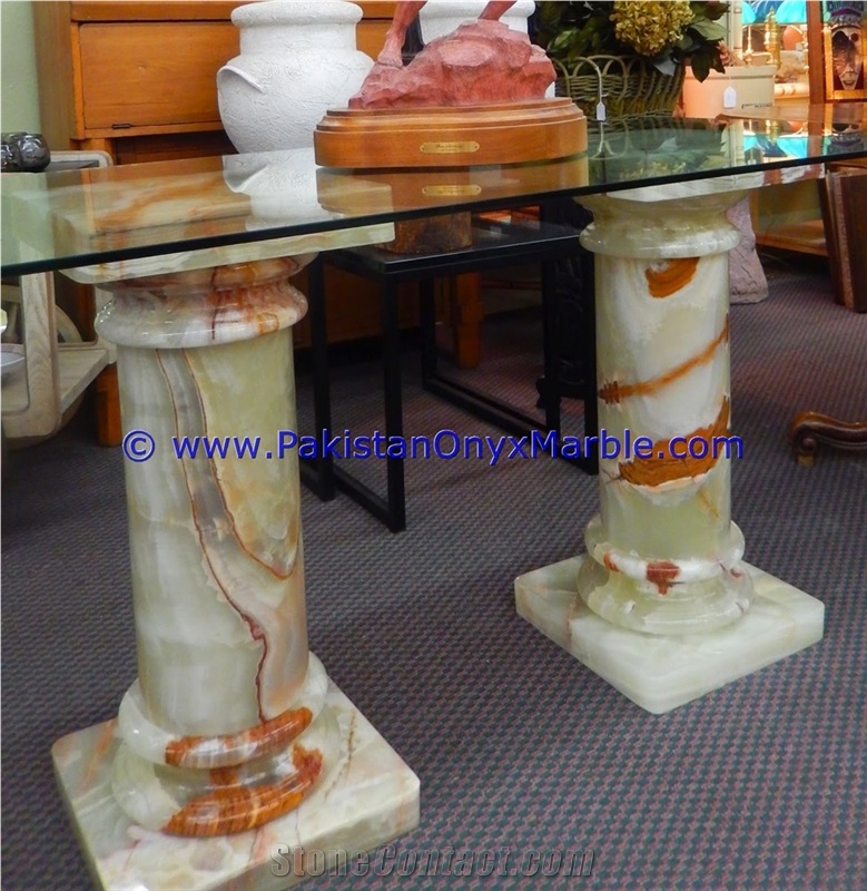 Green Onyx Columns Hand Carved Pillars