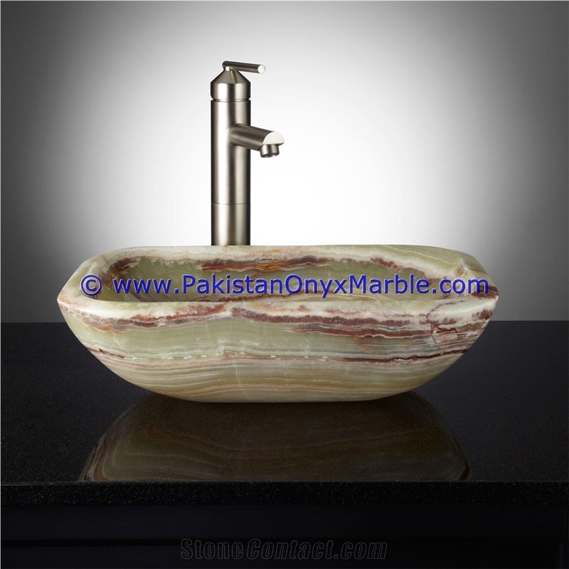 Green Onyx Rectangle Shaped Sinks Basins